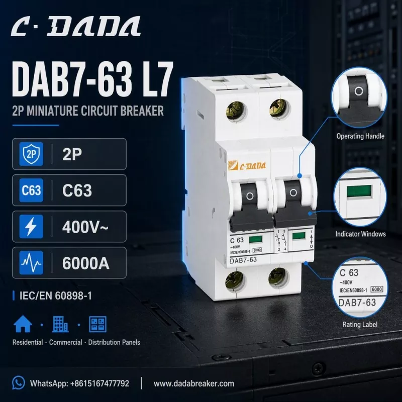 DAB7-63 L7 2P MCB - ವಿತರಣಾ ಫಲಕಗಳಿಗೆ ಸ್ಪಷ್ಟ, ಕಾಂಪ್ಯಾಕ್ಟ್ ರಕ್ಷಣೆ